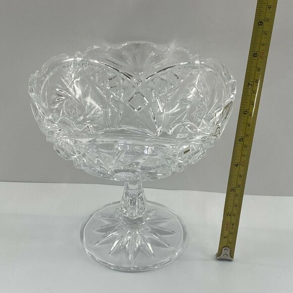 Vintage Exquisite Star of David Cut Crystal Footed Pedestal Bowl Candy Dish 7" - Picture 7 of 12